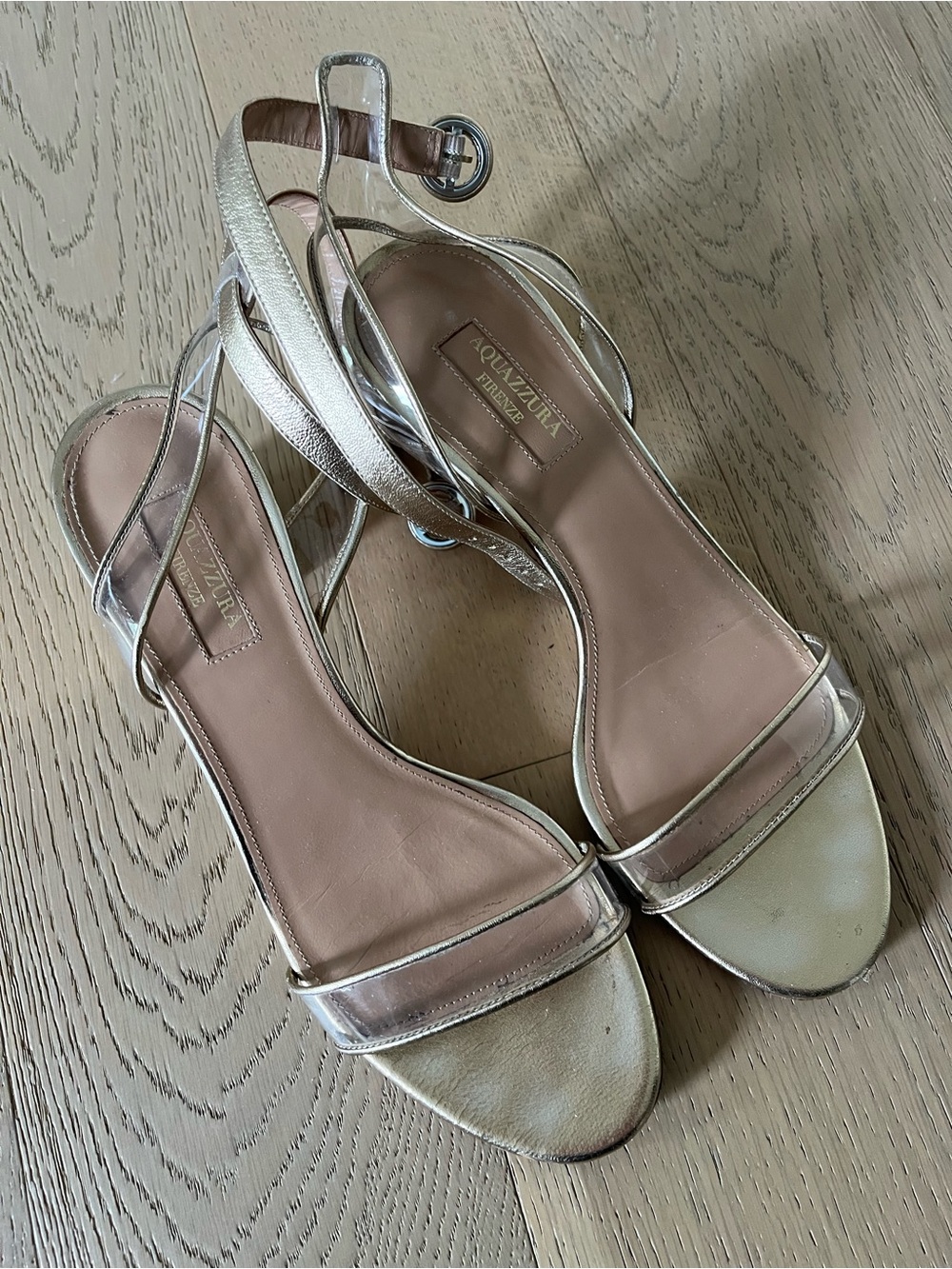 Aquazzura Metallic Gold Strappy Ankle-Wrap Heels